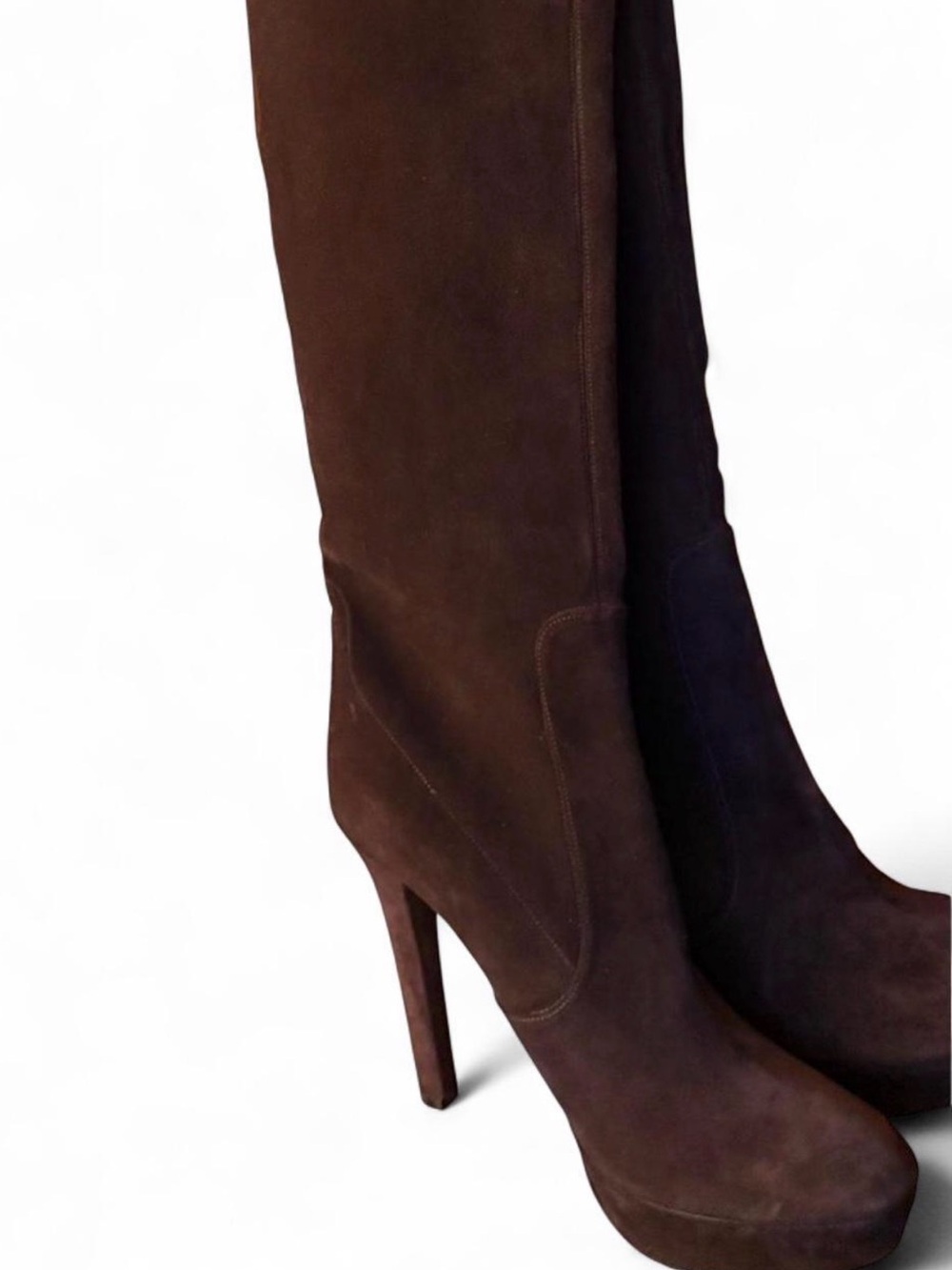 Vintage Authentic Miu Miu knee high suede platform boots dark chocolate brown.